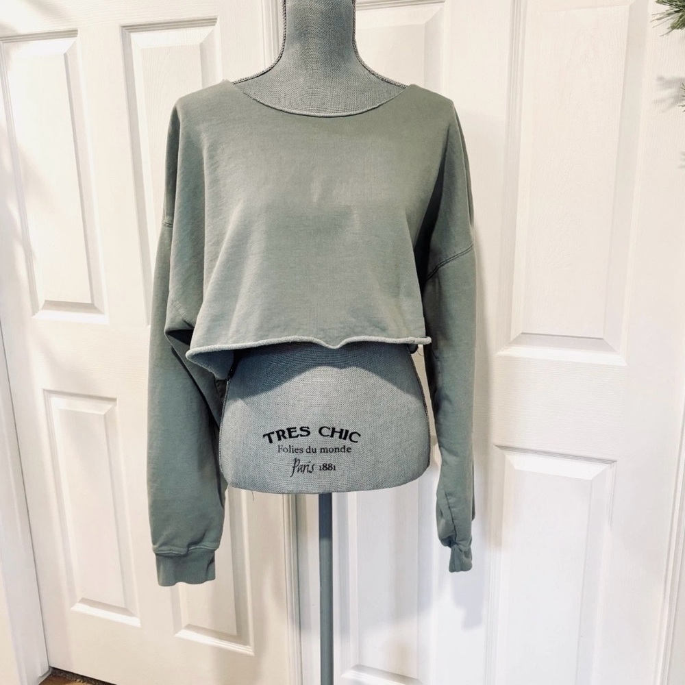 BRANDY MELVILLE Cropped Soft Green Long Sleeve Sweatshirt ONE SIZE Y2K Gorpcore